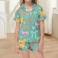 thumbnail image 2 of LRen Girls Casual Printed Lapel Collar Short Sleeve Button Down Shirt And Shorts Pajama Outfit Set For Toddlers Kids,10-11 Years,Z4-Mint Green, 2 of 5