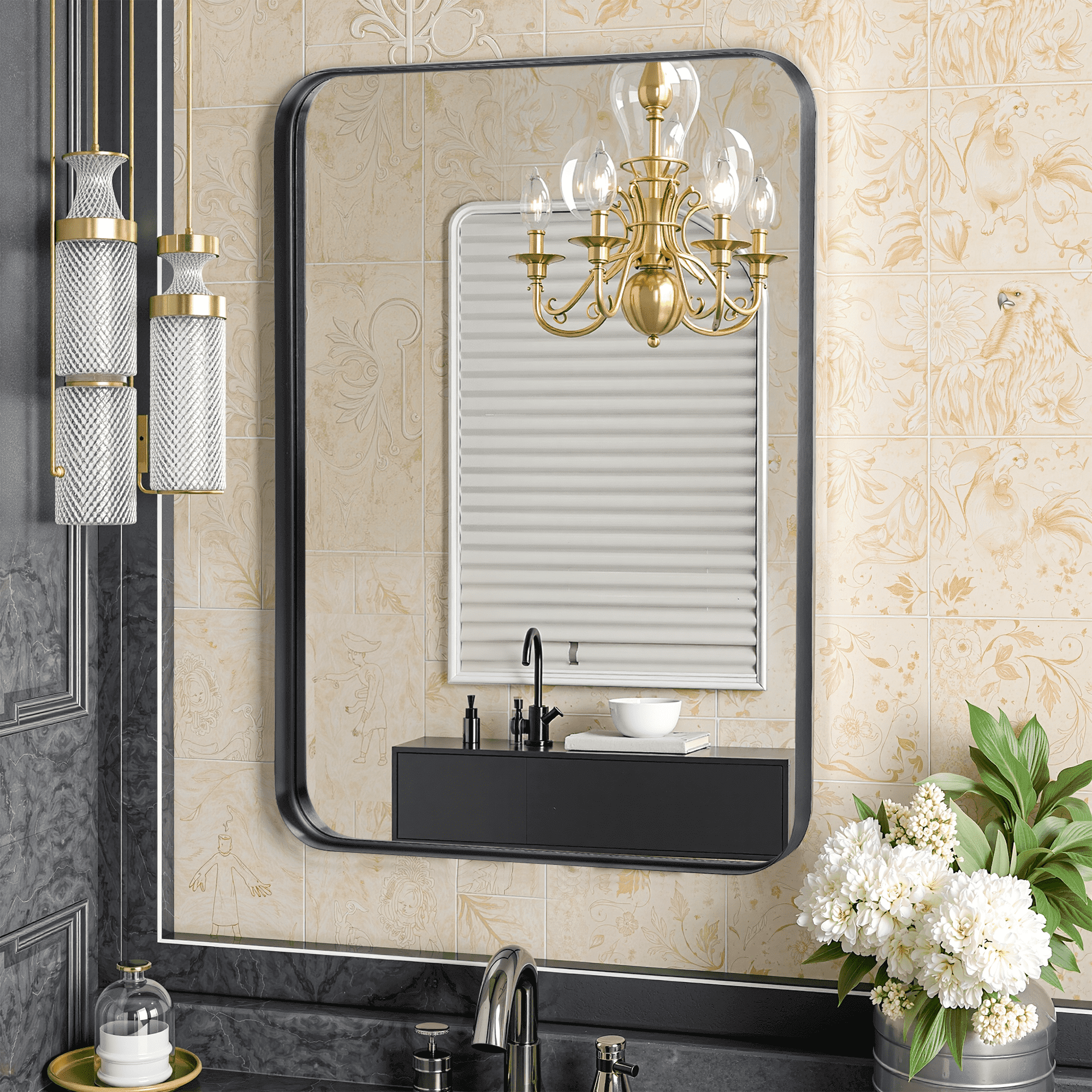 MAYEERTY 36"×24" Bathroom Vanity Mirror for Wall, Aluminum Alloy Framed Wall Mirror, Black
