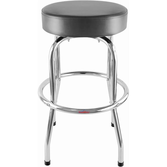Ruedamann 29" H Swivel Bar Stool, Black Leatherette Padded Seat, Chrome Frame, Holds Up to 300 lbs, Shop Stool for Kitchen, Home Bar