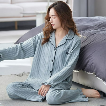 

QWZNDZGR Spring Autumn Floral Women s Sleep Lounge Pajamas Long Sleeved Elegant Women Pajama Sets Pyjamas Cotton Sleepwear M-2XL Homewear