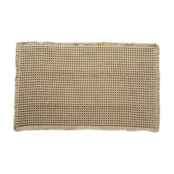 Upgraded Waffle Bath Mat, Furenl Upgraded Boho Bathroom Rugs Super Absorbent Machine Washable Bathroom Rug with Tassels Rubber Soft Bath Rugs, Khaki