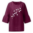thumbnail image 4 of Hauts d'Été pour Femmes 2023 Femmes Été Aguichant Imprimé Régulier à Boutons Col Rond Manches Courtes Femmes Manches Trois Quarts Haut Bohème Grande Taille T-Shirt pour Femmes, 4 of 5