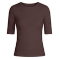 thumbnail image 4 of Glisme T-Shirts Surdimensionnés pour Femmes Col Rond Manches Courtes T-Shirt Tee Uni Tenue Classique 5TG Café, 4 of 4