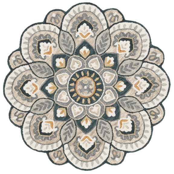 SAFAVIEH Novelty Mordikai Floral Area Rug, Beige/Navy, 6' x 6' Round