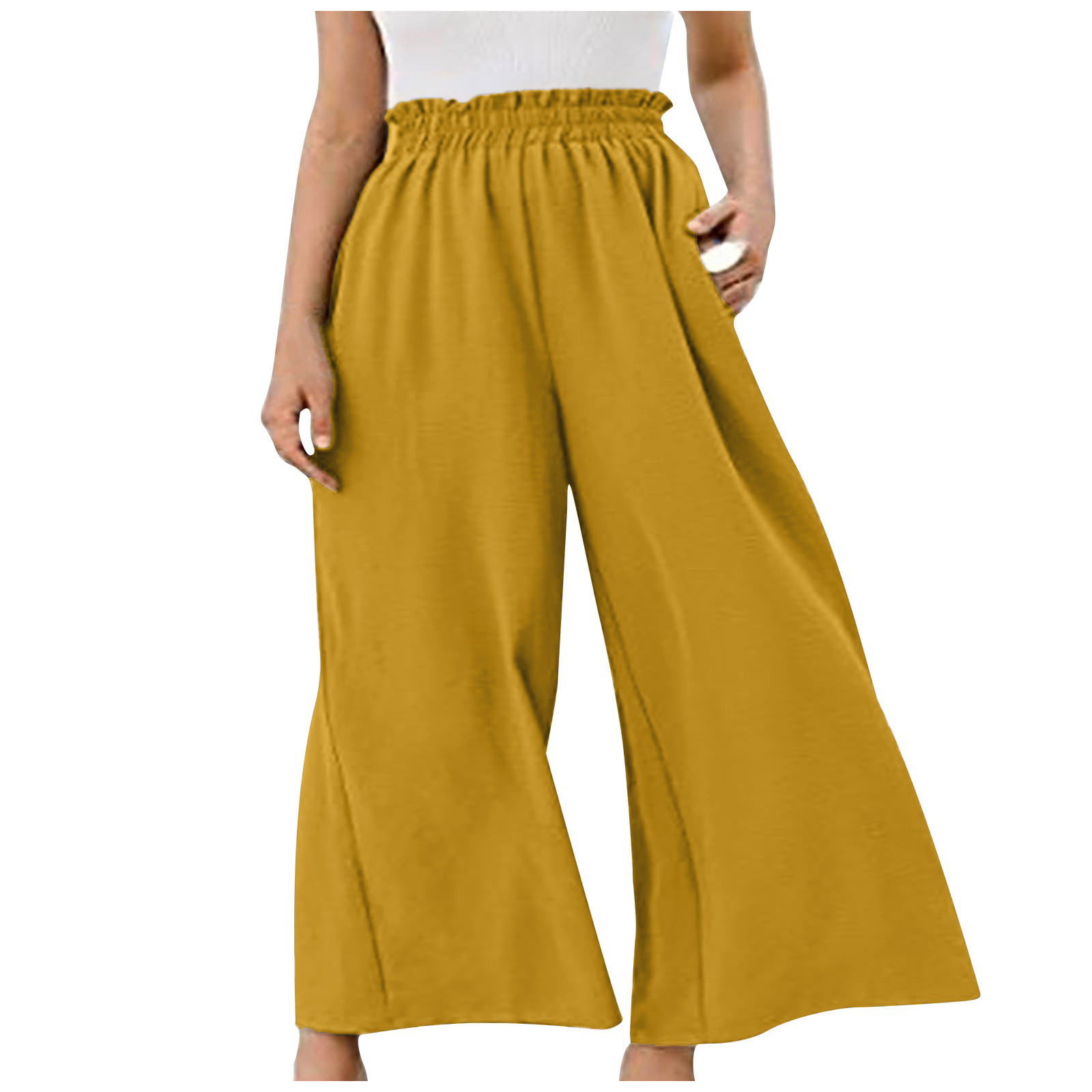 Wide Leg Trousers Women, Alrise Flowy Cargo Pants, Yellow, 3XL ...
