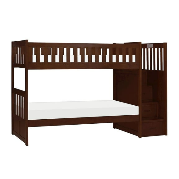Lexicon Rowe Reversible Step Storage Wood Bunk Bed in Dark Cherry