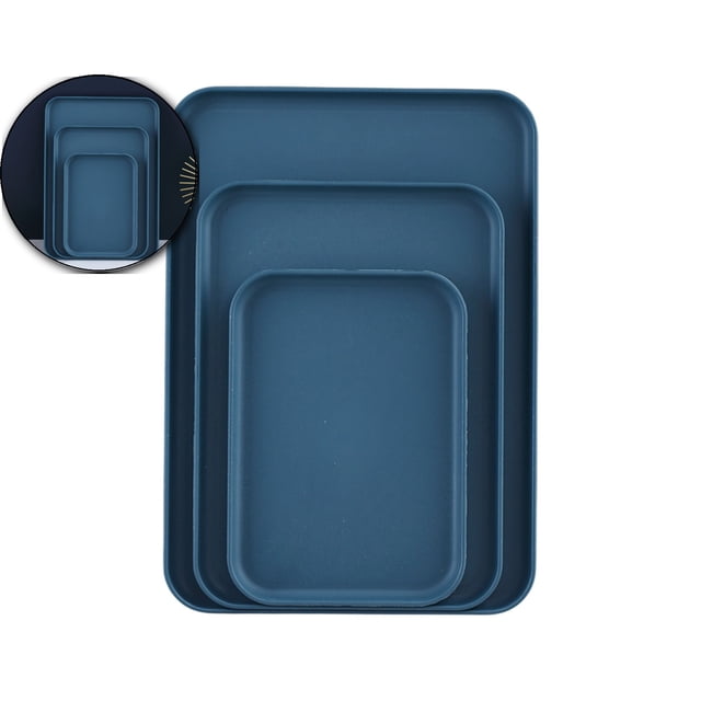 Dvruxg Set of 3 Rectangular Trays (Large, Medium & Small) – Multi-Purpose Household Serving Trays for Tea Cups, Snacks, and Dinner Plates – Stylish Plastic Tray Set