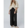 thumbnail image 4 of Pantalones Palazzo Holgados de Playa con Cintura Alta Elástica, Dobladillo con Volantes y Pierna para Mujer Negro M, 4 of 7