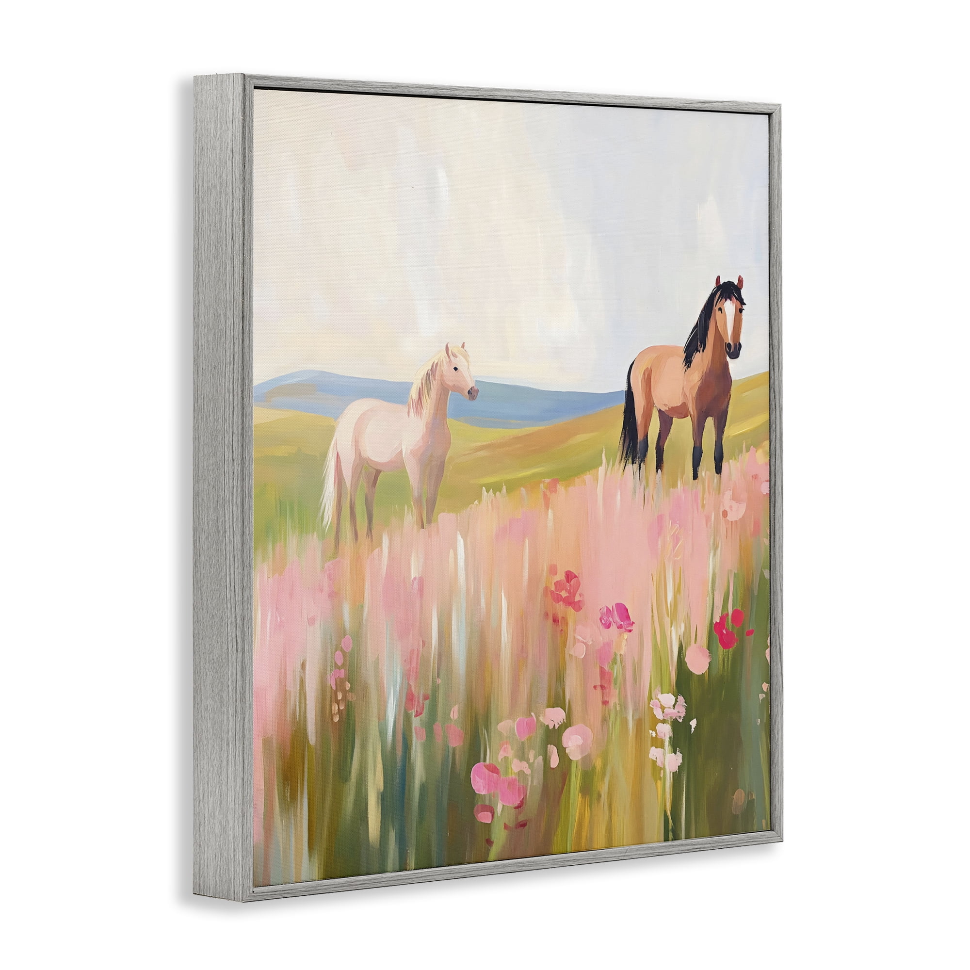 Stupell Industries Wild Horses in Pink Meadow Gray Framed Giclee Art, design by The Prints Vibe