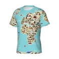 thumbnail image 3 of Yiaed World Travel Line Icons Map Print Mens Short Sleeve Tight Fit T-Shirt, Crewneck Casual Tee-Small, 3 of 5