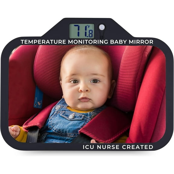 TherMOMirror Baby Car Seat Mirror with Temperature Display | Essential for Newborns | Perfect Baby Registry Gift | 4 Colors (Black)