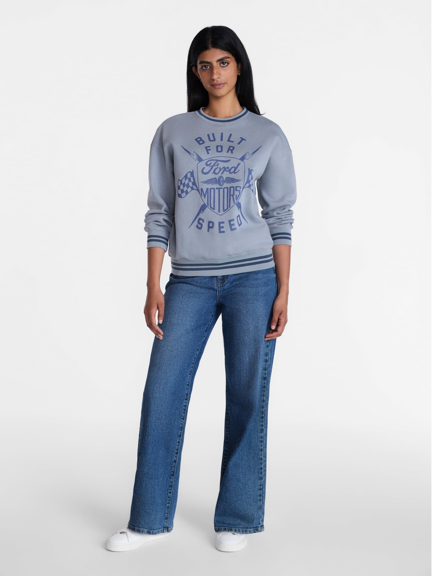 Ford Women's Built for Speed Crewneck Graphic Sweatshirt with Long Sleeves, Sizes XXS-XXL