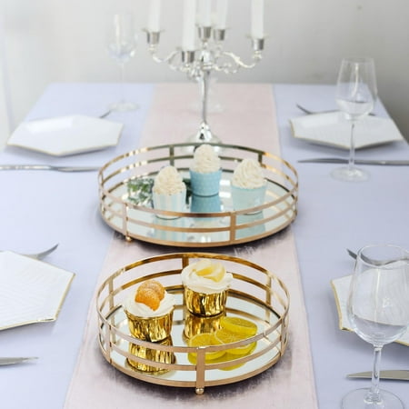 Round Gold Tray Efavormart Set of 2 Gold Metal Decorative Serving Trays Round Mirror Trays - 13.5