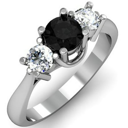 Dazzlingrock Collection 1.00 Carat (ctw) 18k Round Black and White Diamond Ladies 3 Stone Bridal Ring 1 CT, White Gold, Size 9