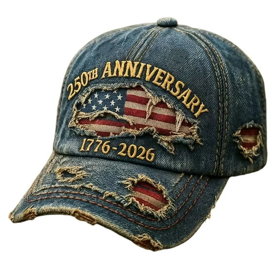 Daznico 250th Anniversary 1776-2026 Distressed Denim Baseball Cap Embroidered Patriotic Adjustable Hat