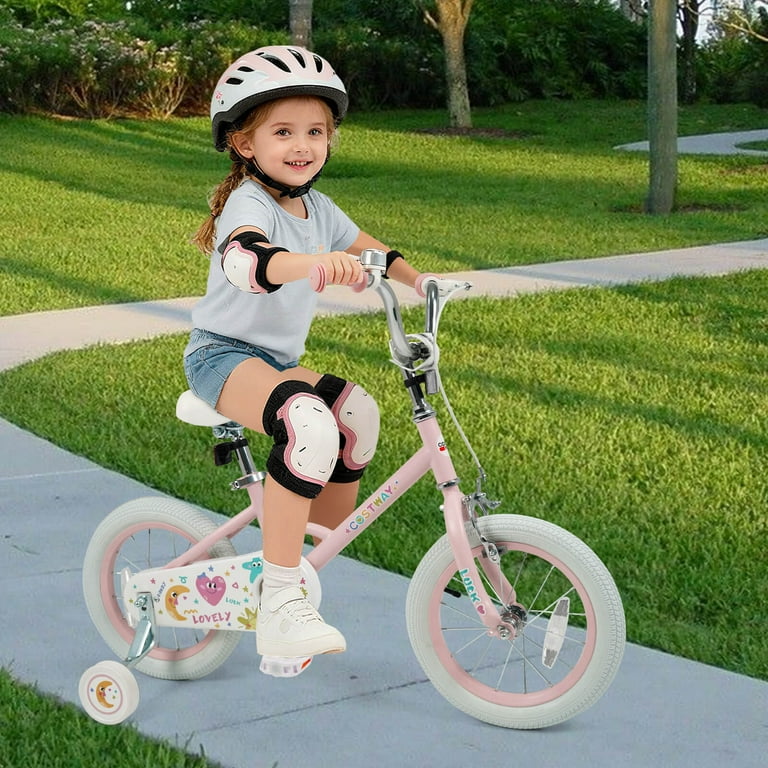 Bell♡ 　0308 Costway, Kids Bike, 14 Inch, Pink for Ages 3-8 with Training