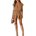 thumbnail image 5 of Summer Rompers for Women 2026 V Neck Short Sleeve Button Up Ruffle Jumpsuit Outfit with Pockets Khaki XL, 5 of 9