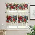 thumbnail image 2 of Christmas Kitchen Curtains and Valances Set, Rod Pocket Curtains Tier Farmhouse Window Curtains 24 Inch Length, Xmas Poinsettia Berry Cone Leaves Ball Retro 3 Piece Kitchen Curtains Set, 2 of 6