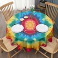 thumbnail image 3 of Colorful Tie Dye Mandala Pattern Round Tablecloth 60"x60",Wrinkle Wipeable Table Cloth for Kitchen Dining Room Picnic Patio Party, 3 of 6