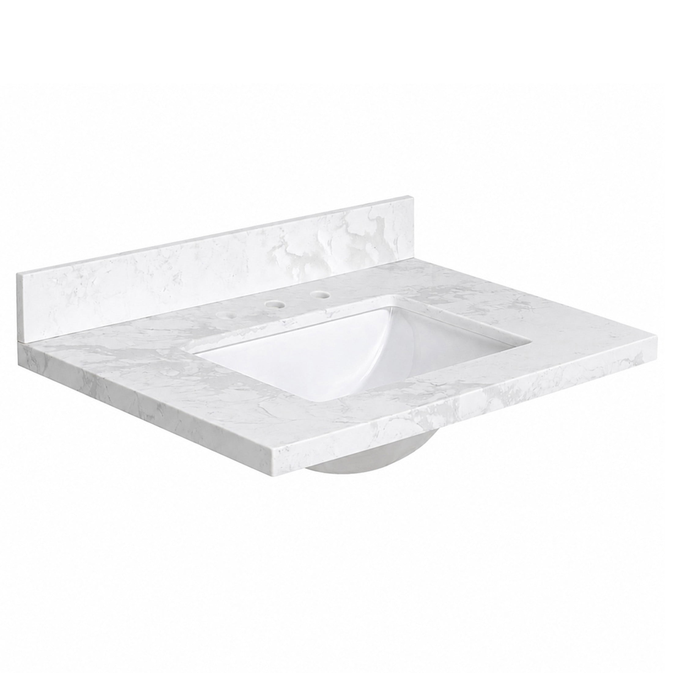 Kingston Brass KVPB3122W38CR Ferrara 31-Inch Carrara Quartz Vanity Top (8" Faucet Drillings) in Carrara Quartz White