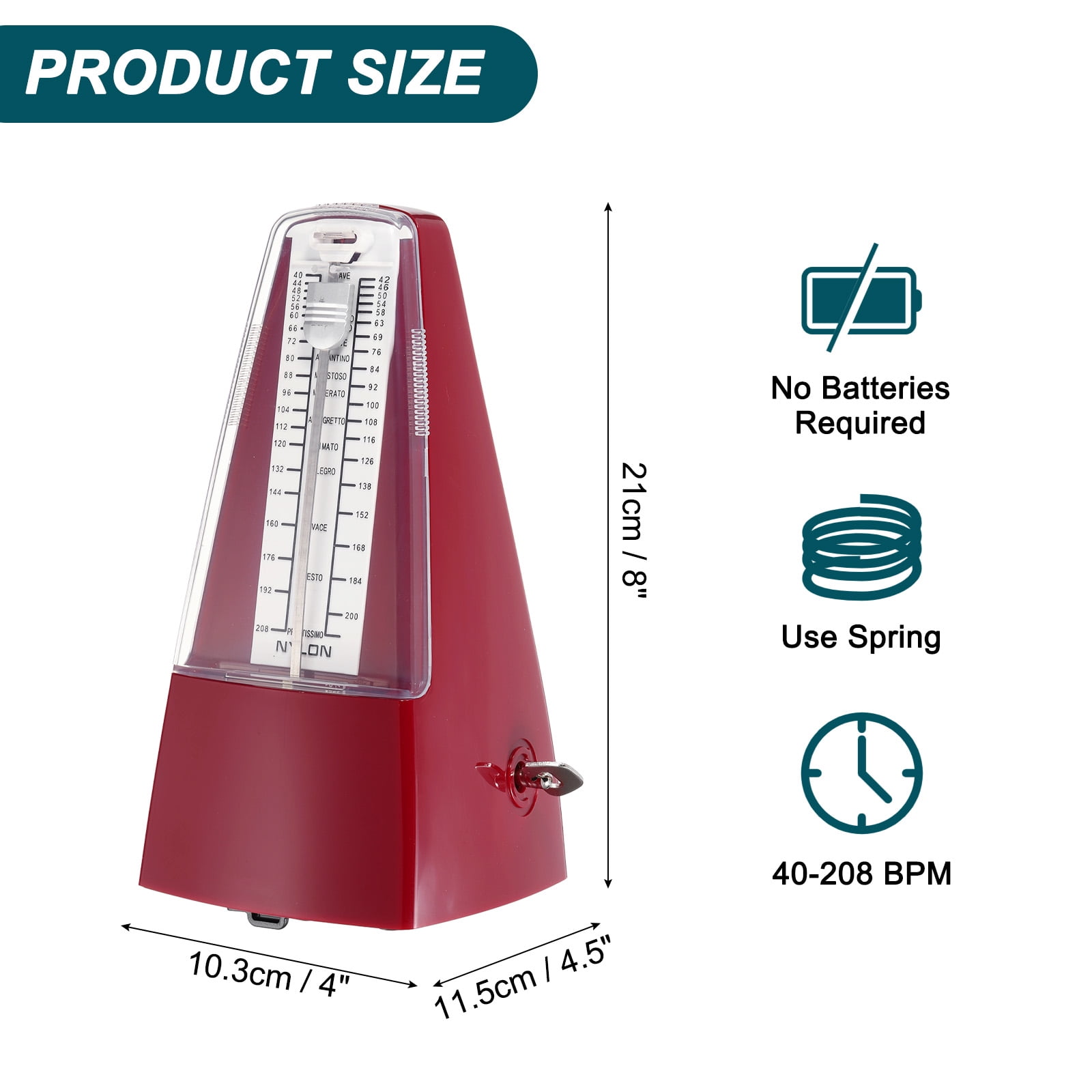 Uxcell Mechanical Metronome High Accuracy Musical Timer Universal Metronome for Piano Guitar Violin Ukulele Player Red
