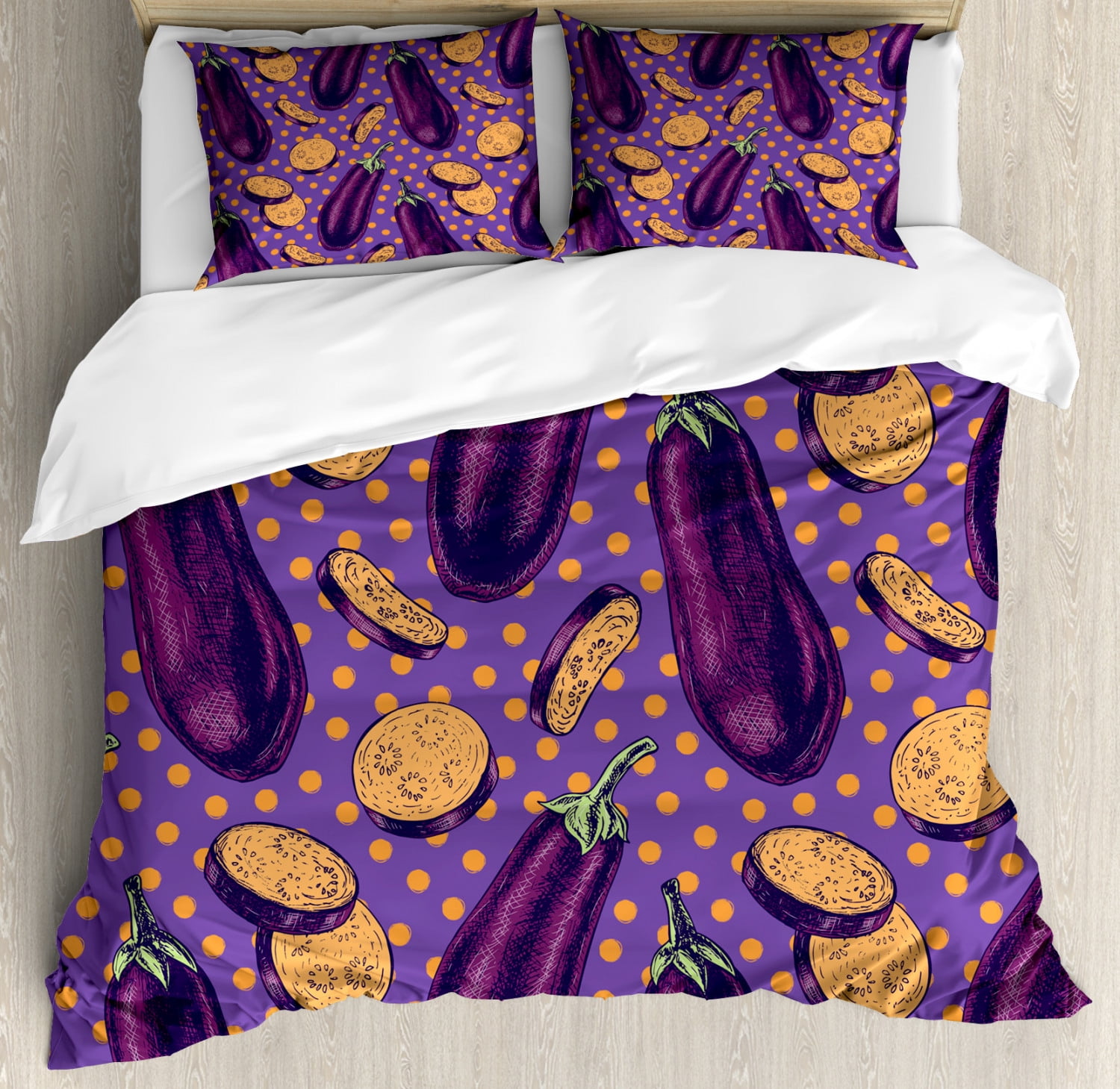 Eggplant King Size Duvet Cover Set, Realistic Looking Eggplants with