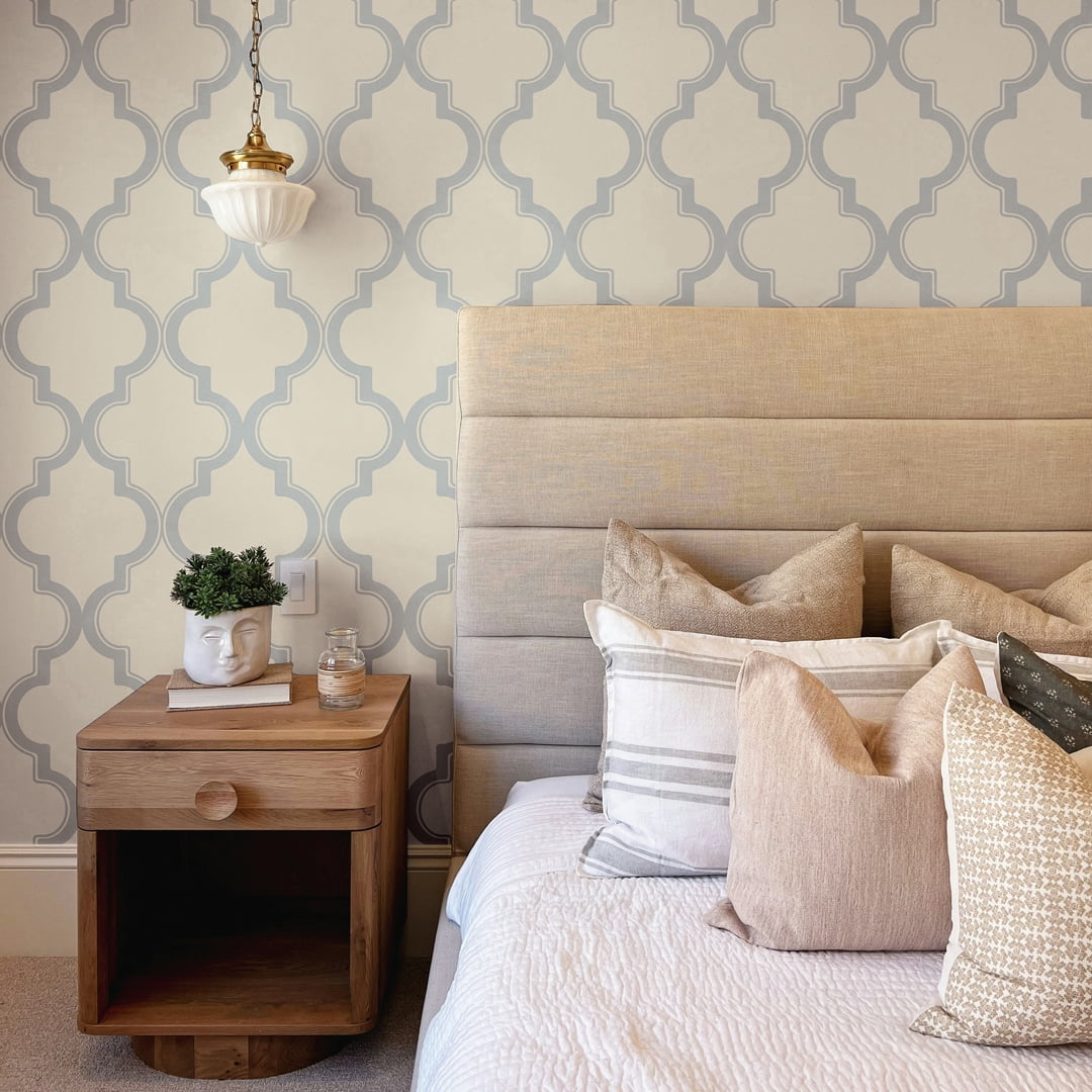 Tempaper Marrakesh Cream & Metallic Silver Peel and Stick Wallpaper, 20.5" x 16.5'