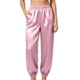 thumbnail image 2 of Nmnitkp Women's Satin Jogger Pants High Waisted Elastic Pull On Silky Lounge Pants with Side Pockets Casual Sleep Pajama Pants for Loungewear Sleepwear Daily WearPink,S, 2 of 9