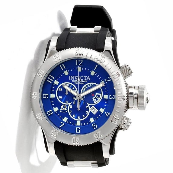 Invicta Men's 10134 Russian Diver Blue Dial Black Rubber Strap Stainless Steel Chronograph Dive Watch