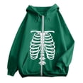 thumbnail image 5 of Halloween Sweatshirt for Women Zip Up Hoodie Oversized Streetwear Skeleton Graphic Pullover Casual Sweatshirt Outerwear for Daily Leisure Green S, 5 of 5