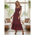 thumbnail image 3 of Vestido de Navidad para mujer con tirantes anudados, sin mangas, con escote corazón y estampado a cuadros. Vestido midi de fiesta., 3 of 9