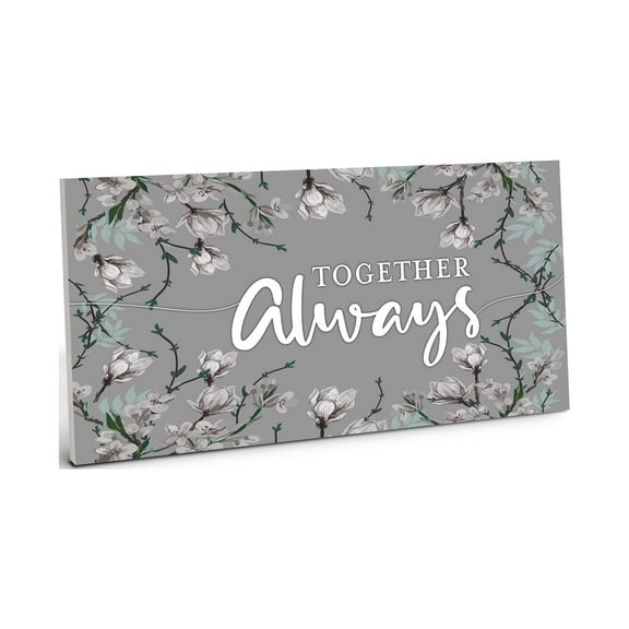 Together Always White Floral Soft Grey 10 x 5 Wood Wall Sign Plaque