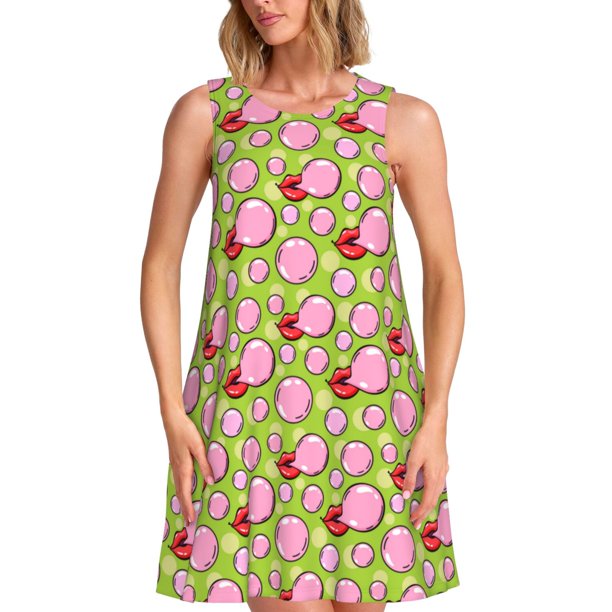 Balery Lips blowing bubble gum Vestidos de verano para mujer con estampado: vestido holgado sin mangas, vestido playero informal y cómodo para días calurosos.