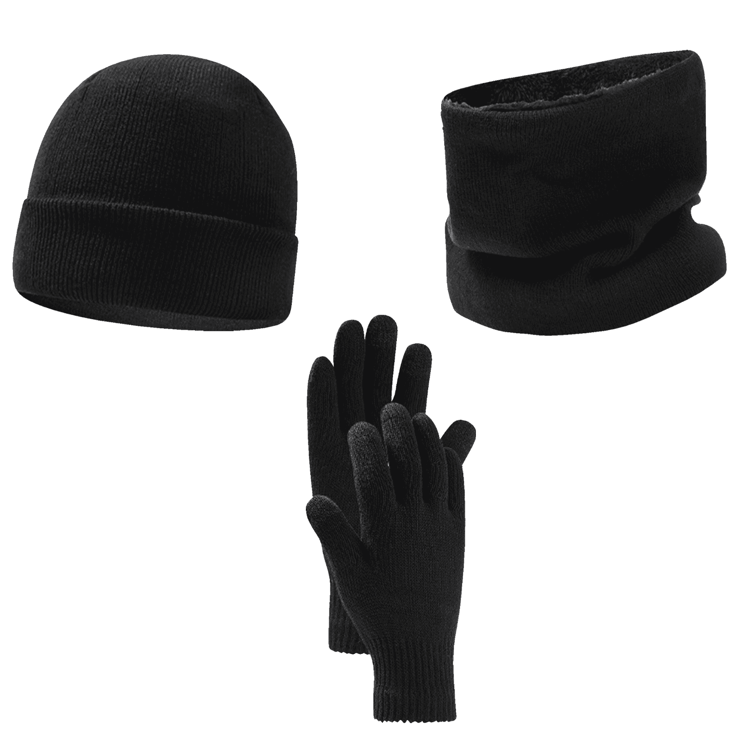 3 Pieces Winter Warm Set Cat Ear Beanie Hat Neck Warmer Scarf Touchscreen Gloves Black 