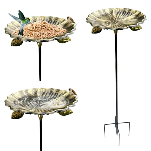 Joernso Metal Bird Bath Garden Bird Feeder with Metal Stake Flower Shape Bee Cup Hummingbird Feeder for Lawn Courtyard Patio