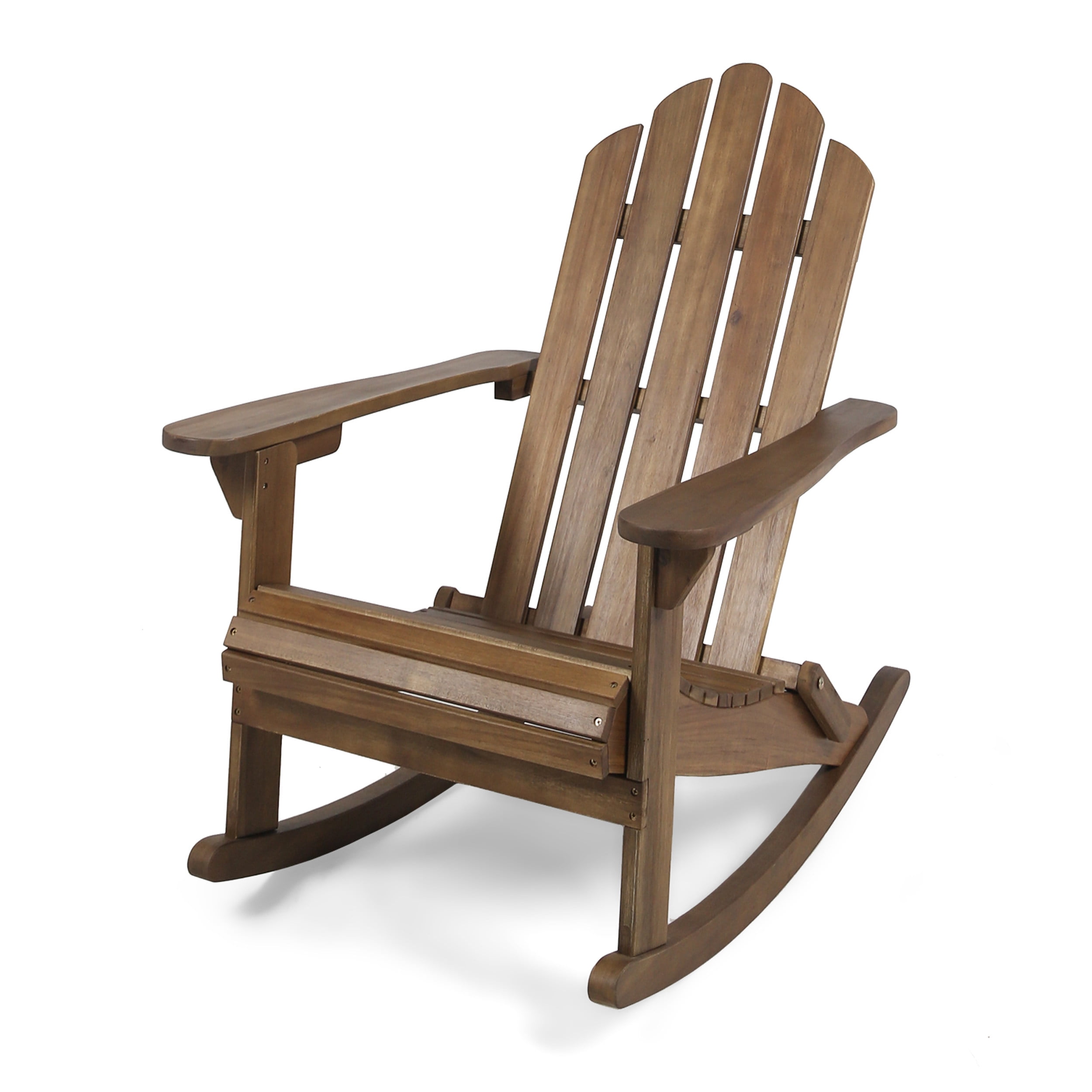 Outdoor Adirondack Rocking Chair, Solid Acacia Wood Swing Rest Seat for Patio Garden, Dark Brown