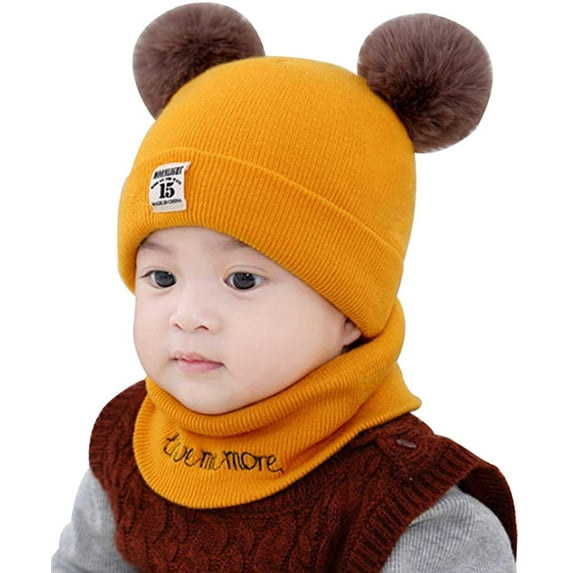 GRNSHTS Toddler Infant Winter Hat Scarf Set for Baby Girl Boys Knitted Warm Skiing Cap Pompom Kids Beanie 0-12 Months