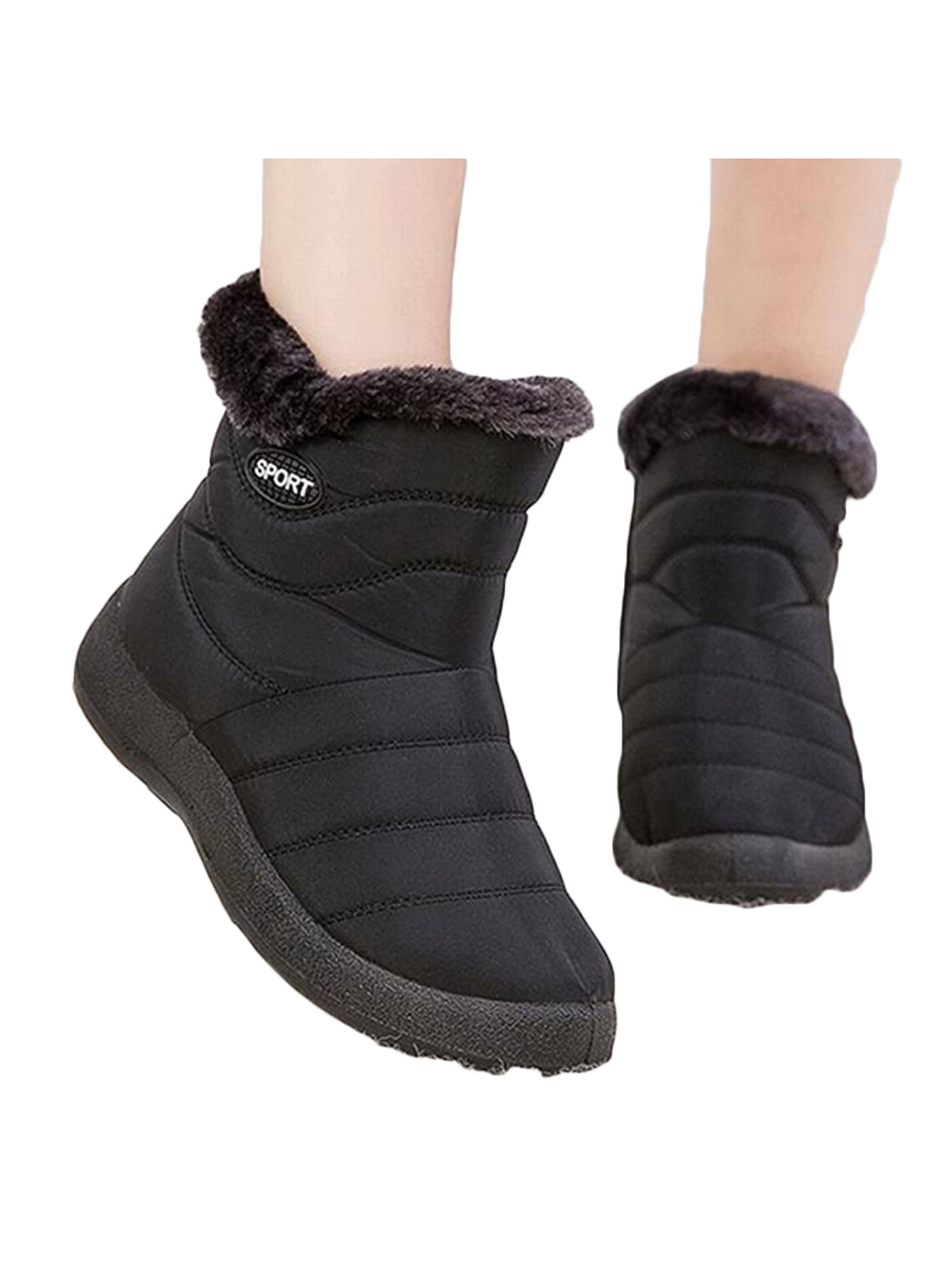 Women's Winter Boots Faux Suede Folded Buckle Strap Zipper Warm Fur Shoes Sizes 