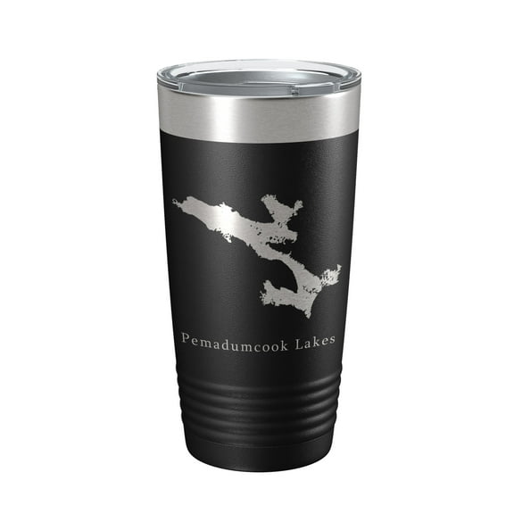 Pemadumcook Chain of Lakes Map Tumbler Travel Mug Insulated Laser Engraved Coffee Cup South Twin Ambajejus Maine 20 oz Black