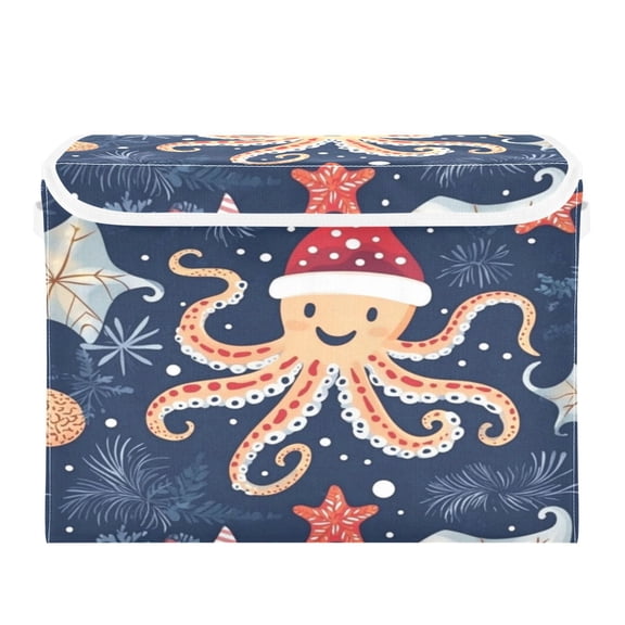 Storage Box With Lid 16.5x12.6x11.8In Foldable Stacked Household Storage Box Christmas Octopus