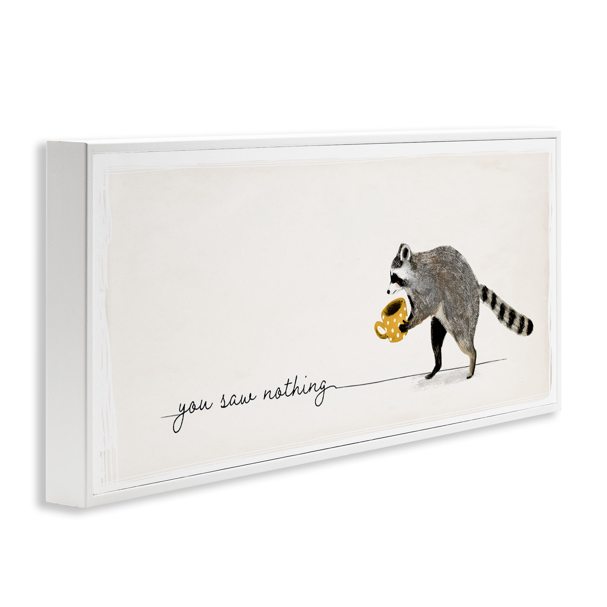 Stupell Industries You Saw Nothing Raccoon & Coffee Animals & Insects Painting White Framed Art Print Wall Art, 30 x 13