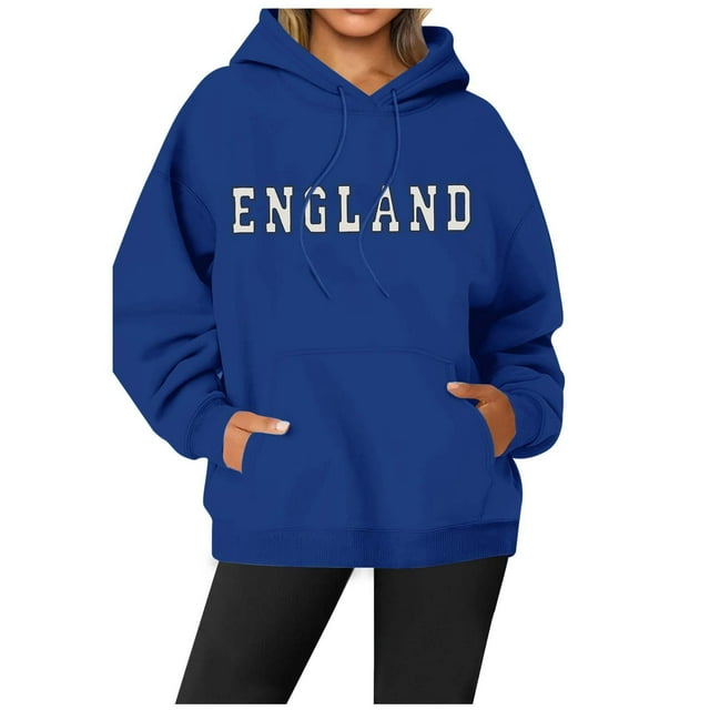 WEAIXIMIUNG Robe Chandail en Molleton avec Poches Style Britannique à la Mode pour Femmes Imprimé Lettre Poche à Cordon Col Rond Manches Longues Chandail à Capuchon de Sport Décontracté (1)