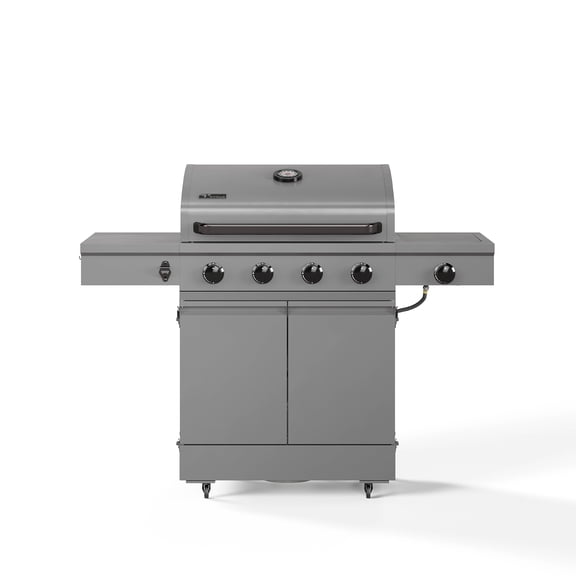 TYTUS Anaheim 5-Burner Propane Gas Grill Outdoor Cooking, 48,000 BTU Grill & 12,000 BTU Side Burner, 721 sq. in. Cooking Area, Enclosed Storage, Porcelain-Enameled Cast Iron Grates, Quick Assembly