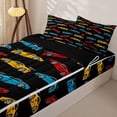 thumbnail image 3 of Manfei Colorful Race Car Zipper Twin Comforter Sets with Fitted Sheet and 2 Pillowcases,Classic Kid Art Zipper Bedding Set,Black,Black Reversible,4pcs, 3 of 8