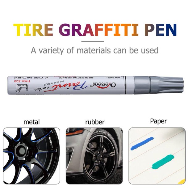 Rotulador de pintura permanente resistente al agua para neumáticos de coche, bolígrafo de grafiti (plata)