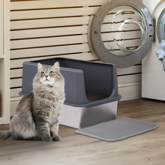 Sycol XL Stainless Steel Cat Litter Box High Sided Easy Cleaning with Lid & Scoop