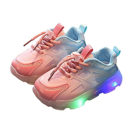 

QIANGONG Toddler Shoes Children s Sneakers Gradient LED Light Shoes Lace Up Soft Soles (Color: Pink Size: 25 )