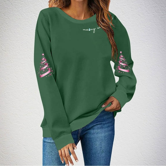 Sakmal Holiday Womens Sweatshirts Graphic Christmas Green Fall Sweatshirts Casual Fall Fashion Tops