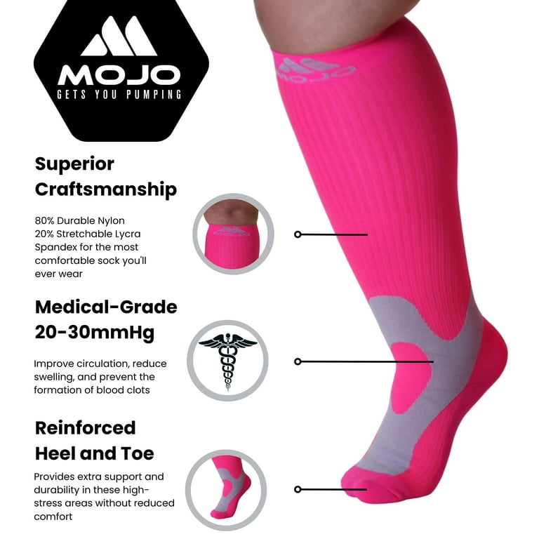Mojo Plus Size Compression: Conquer Leg Pain in Comfort (20-30mmHg) - Hot  Pink, 4XL