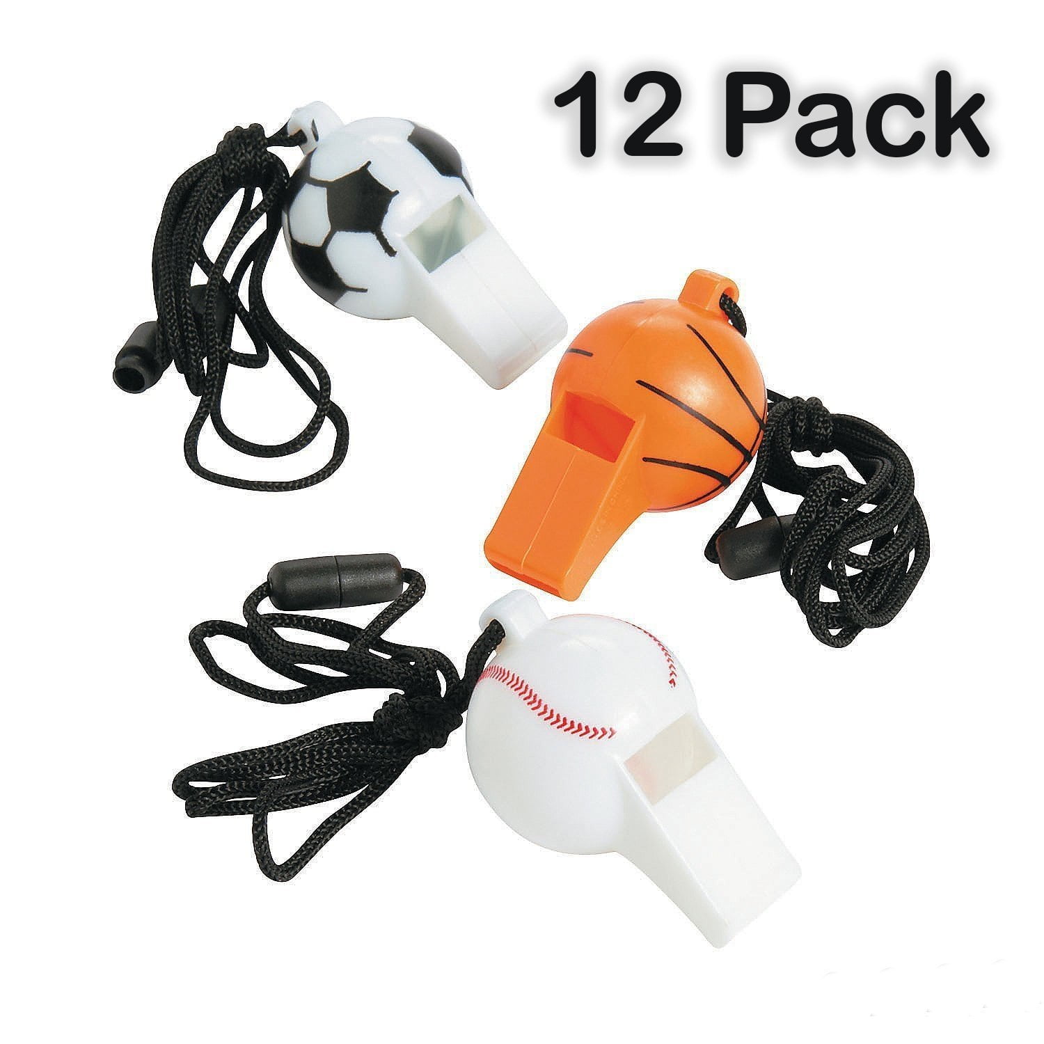 Plastic Sports Ball Whistles With Lanyard Pack Of 12 Whistle Is 2
